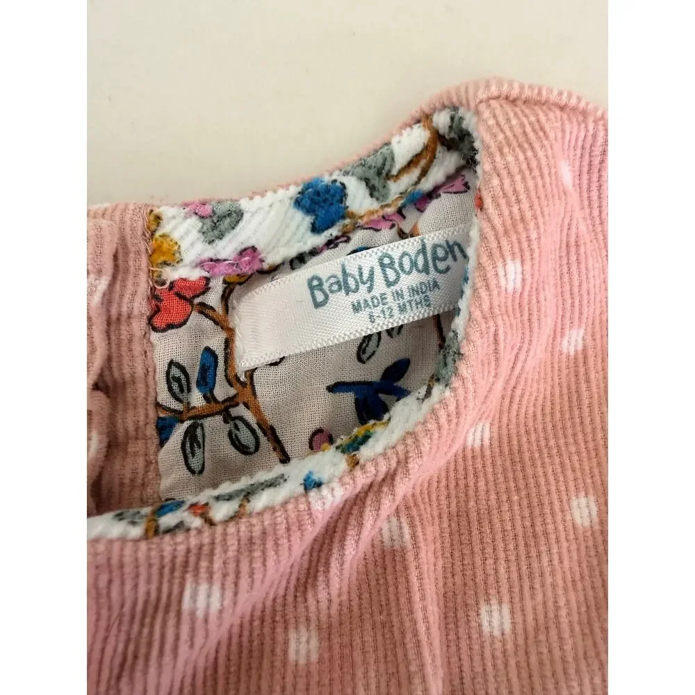 Baby Boden Pink Smocked Squirrel Corduroy Pinafore Dress 6-12M